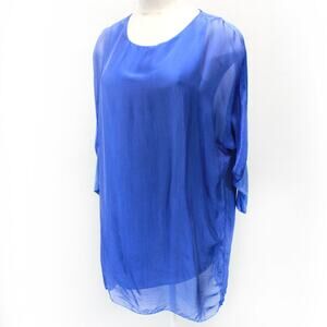 Meo Meli Vintage Blue Italy Top Blouse Tunic Dress Long Sleeve Lined Medium